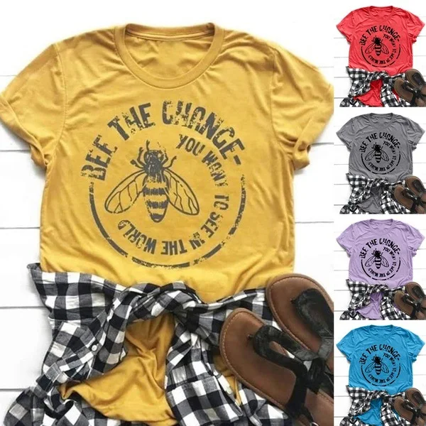 

Bee The Change You Want To See In The World T-shirt Women Graphic Fashion Graphic Tees Ulzzang Women Shirts