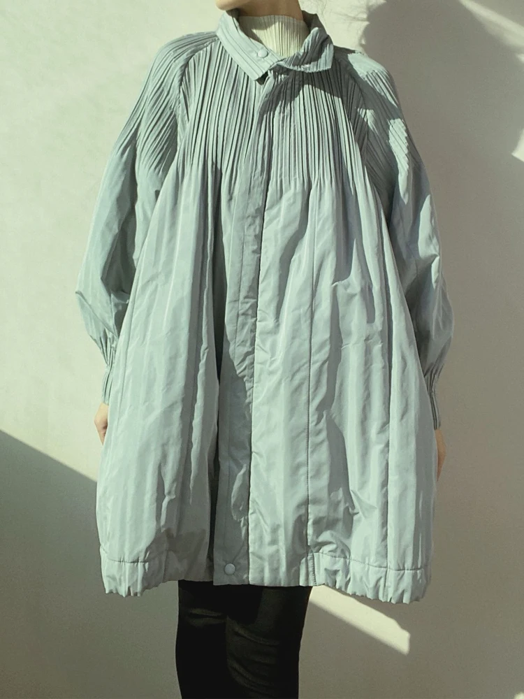 

Changpleat 2021 зимнее Новое тонкое хлопковое пальто с пышными рукавами miяка модное свободное тонкое ТРАПЕЦИЕВИДНОЕ пальто большого размера в Кор...