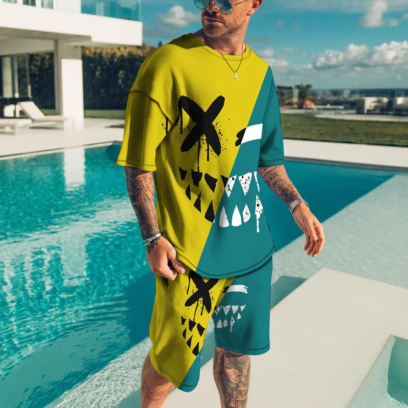 

Men's Short-Sleeved Suit Street Wear Running Oversized T-Shirt Shorts Sportswear 5XL 2PCS Summer New Style