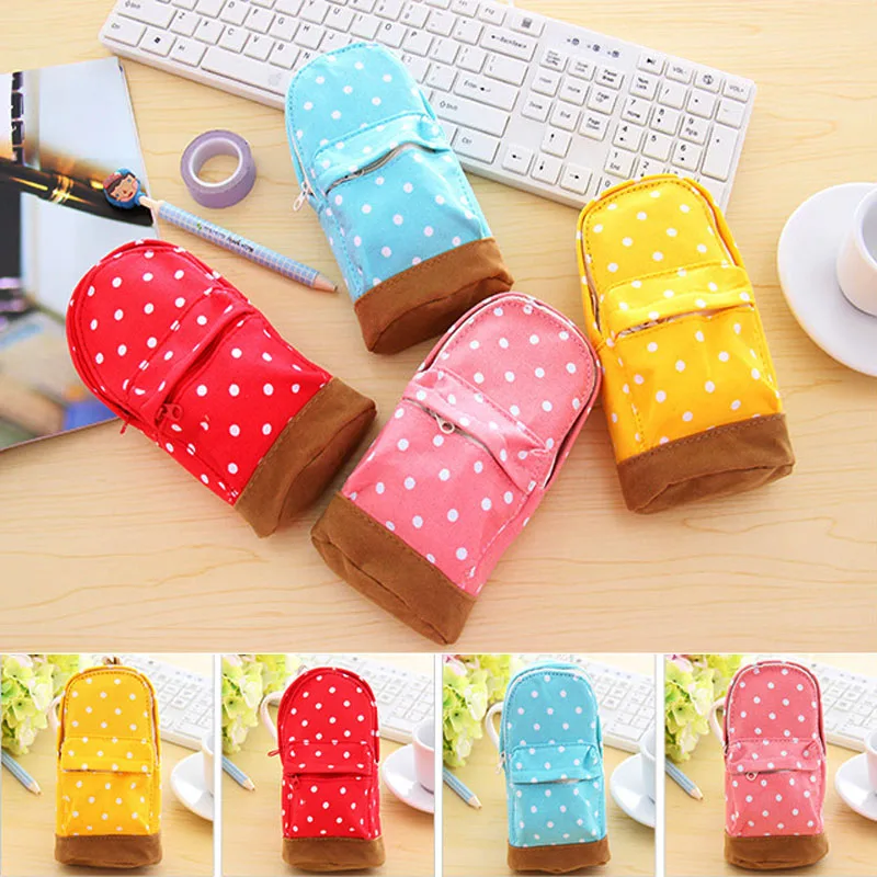 Милый вместительный рюкзак в горошек чехол для карандашей холщовый на молнии