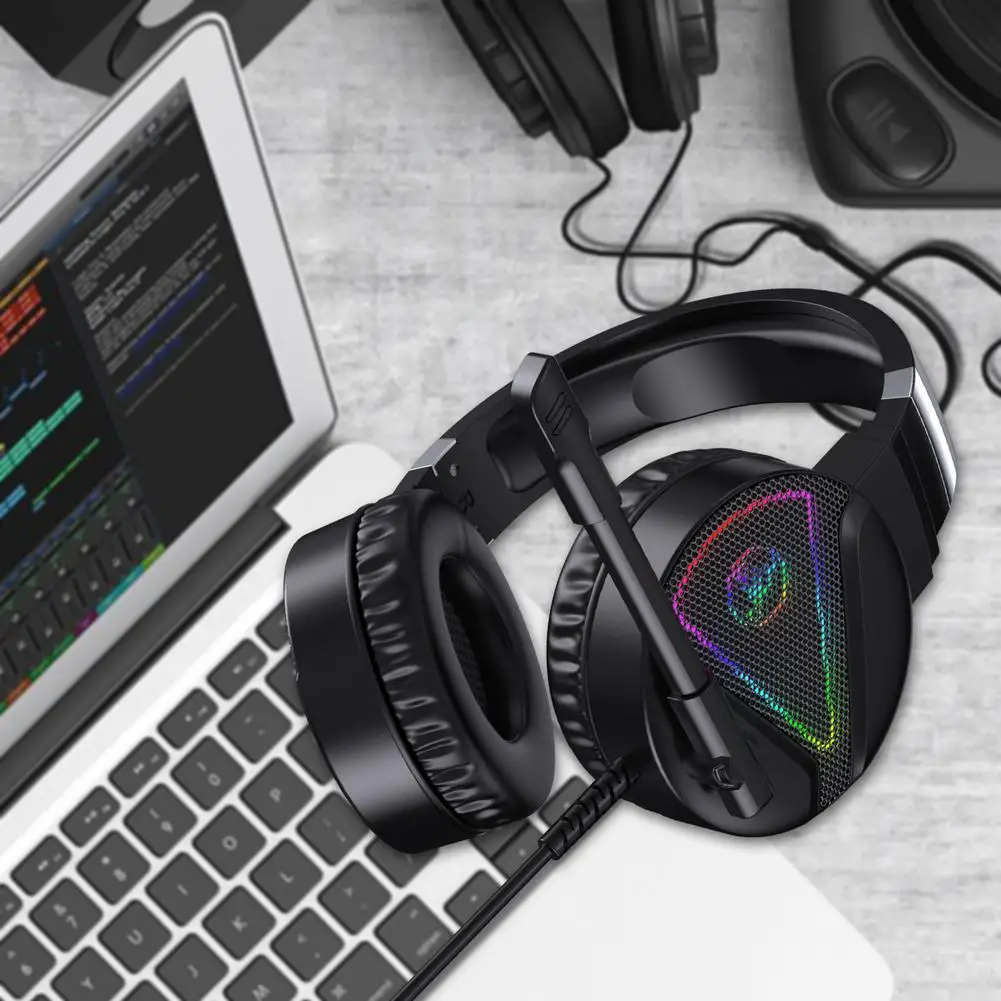 Игровые наушники с креплением на голову RGB цветная светящаяся Проводная игровая
