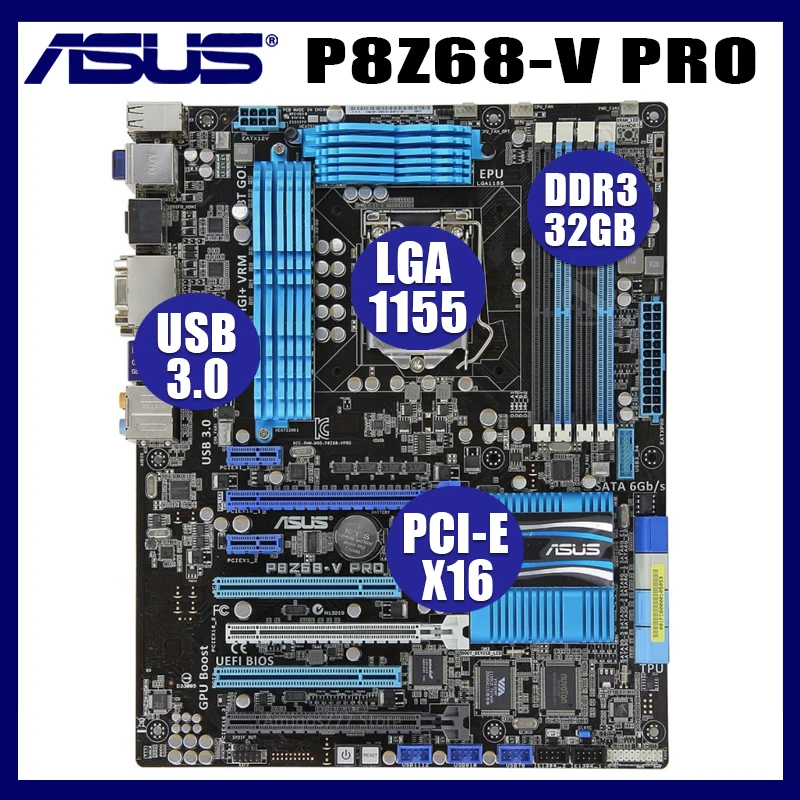 

Asus P8Z68-V PRO Motherb Z68 Core i7/Core i5/Core i3 LGA 1155 DDR3 32GB Original Desktop Asus P8Z68-V PRO Mainbaord Z68 1155 ATX