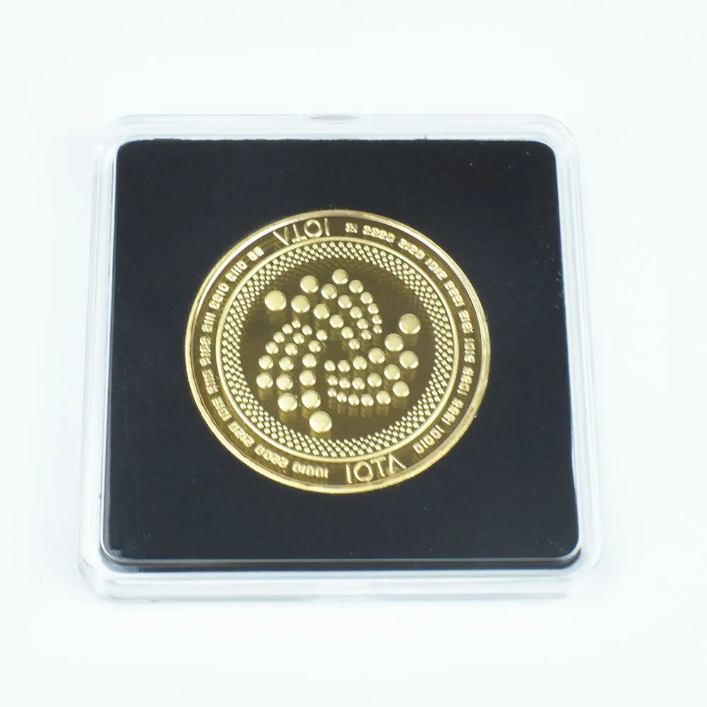 

40mm Gold IOTA Coin with Square Plastic Case Cryptocurrency Metal coin