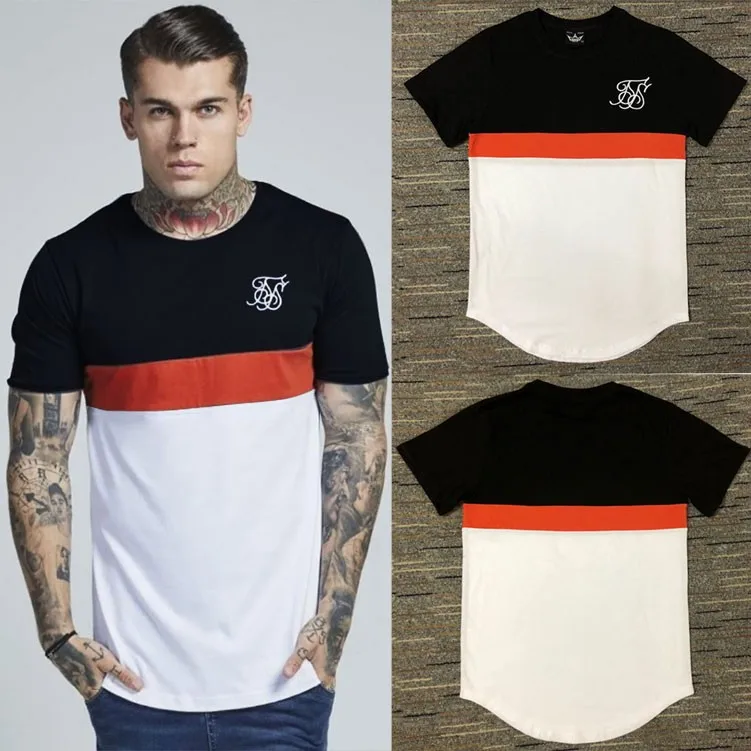 

2021 Men Fashion Summer ss Sik Silk Kanye West Sik Silk Mens Casual Hip Hop Irregular Curved Hem Short Sleeved Splicing T Shirt