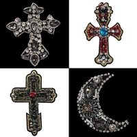 fashion cross moon rhinestone beaded patches for clothes sew on sequin parch badge applique embroidered parches