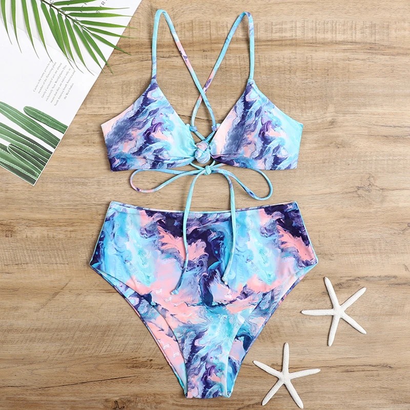 

Autuspin Floral Women's Swimsuit Elegant Lady Casual Bikinis Set High Waist Push Up Swimwear Vintage Bohemian Sexy Bathing Suit