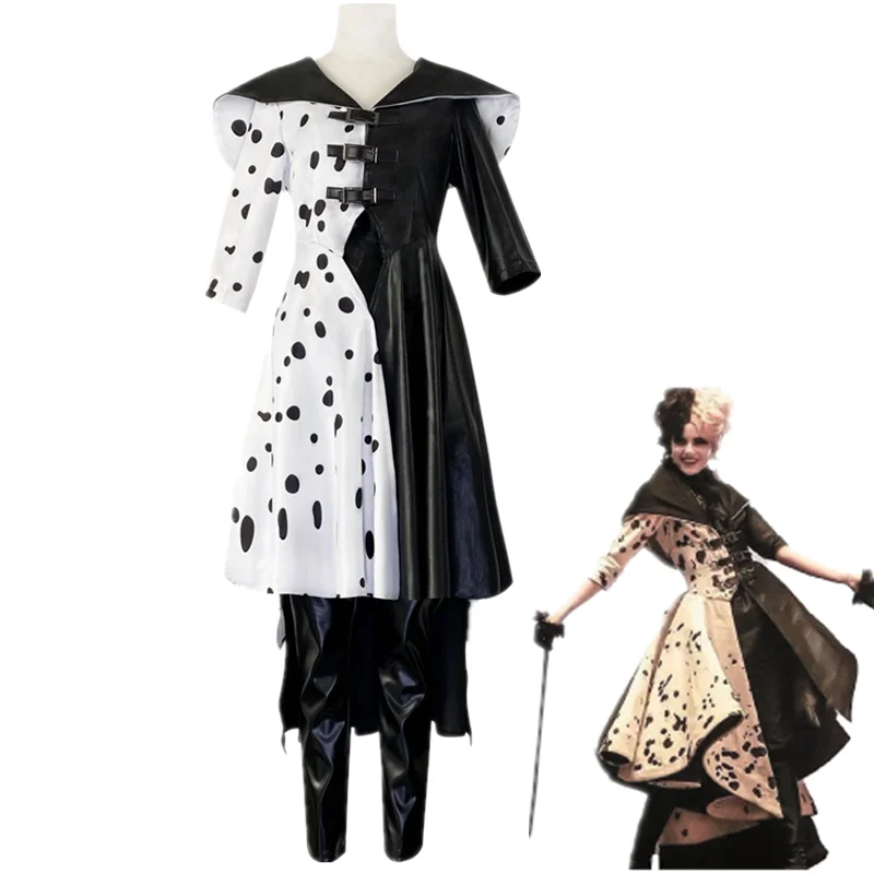 

New Movie 101 Dalmatians Cruella De Vil Halloween Carnival Performance Cosplay Costumes Dress Pants Game Anime Role Playing Hot