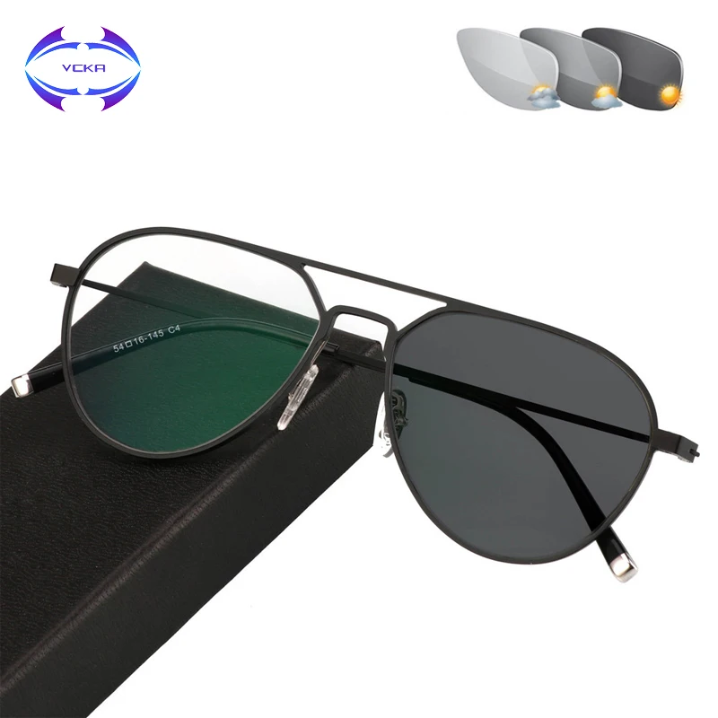 

VCKA Titanium alloy Photochromic Reading Glasses Men Presbyopia Eyewear Women Progressive multifocus Far and near with diopters