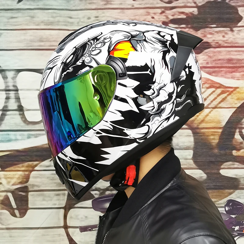 

Motorcycle Helmet Full Face Casco Double Lens Sunscreen Quality Linning Fabric white Wild Pattern Scooter Capacete De Moto