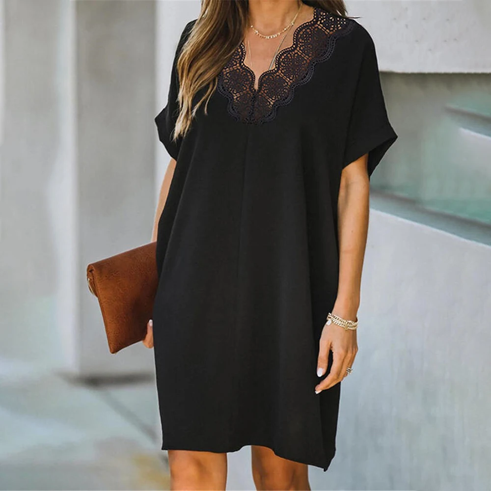 

2021 Summer New Loose Butterfly Hollow Solid Color Dress
