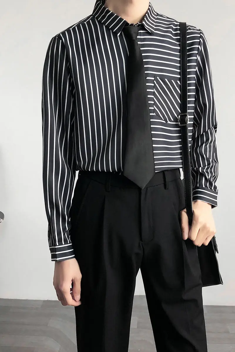 

Men's shirts 2021 spring and winter new self-cultivation college art small fresh striped printed shirt loose casual young men