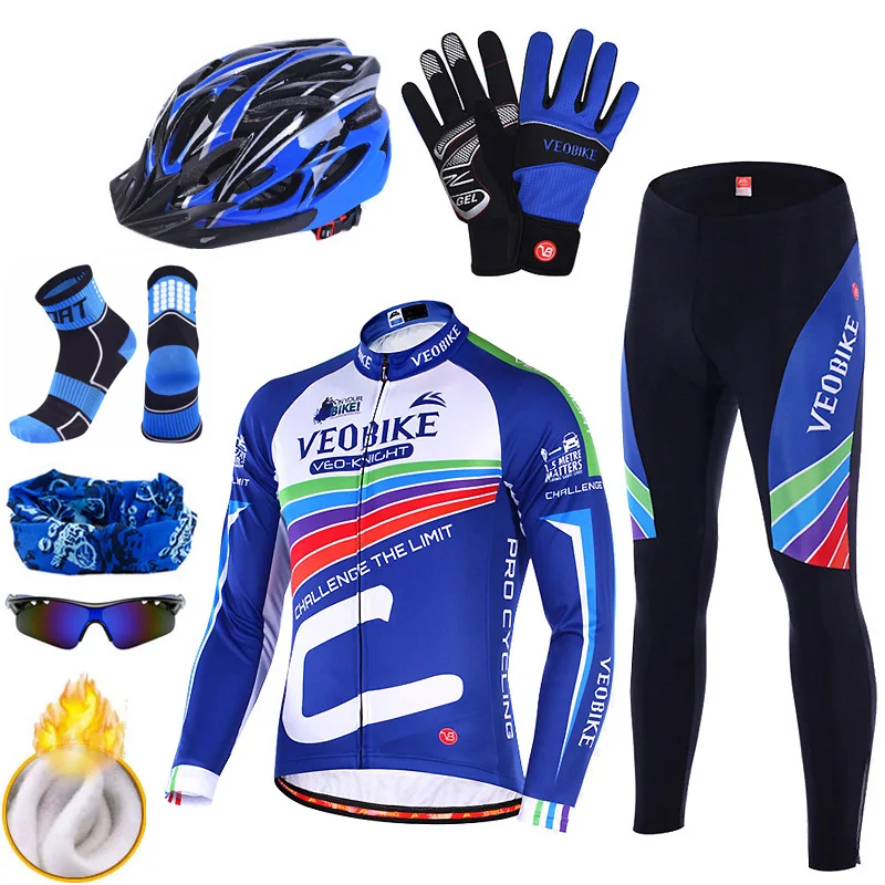 Мужской комплект трикотажных изделий для велоспорта Зимняя Теплая Флисовая