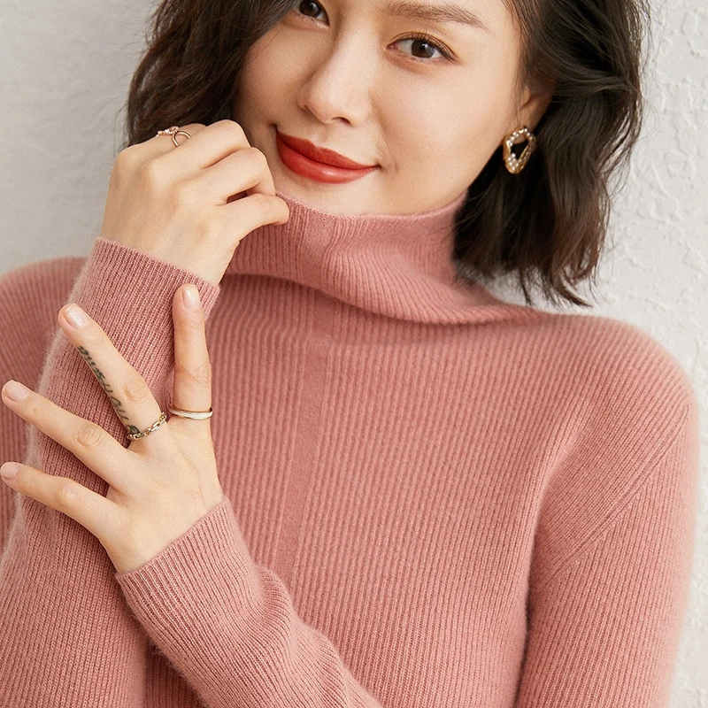 

Женский кашемировый пуловер с высоким воротником, эластичный мягкий свитер, теплый мягкий базовый джемпер, однотонный облегающий пуловер д...