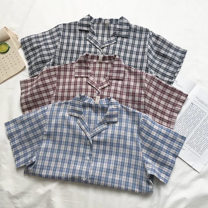 Женская шикарная клетчатая рубашка в Корейском стиле с коротким рукавом