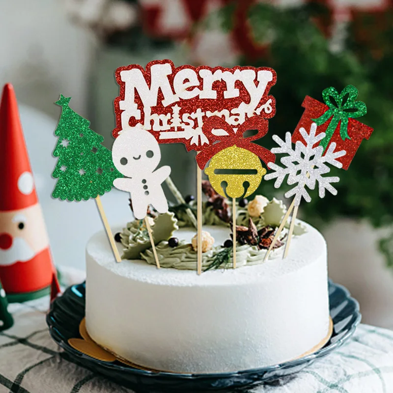 

12pcs Christmas Theme Cake Topper Xmas Party Cupcake Dessert Snowflake Decoration Christmas Gift Navidad 2022 Birthday Supplies