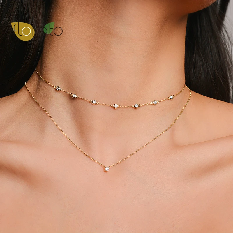 

925 Sterling Silver Delicate Small Square Diamond Pendant Zircon Necklace Women Luxurious Fashion Clavicle Chain Jewelry Gift