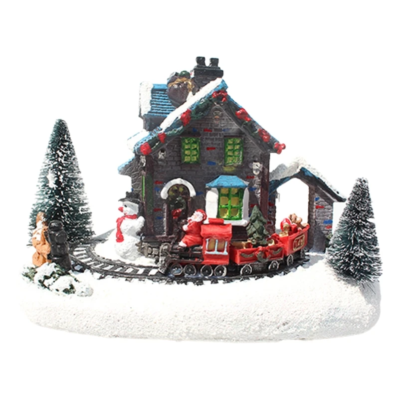 

Светодиодные светильники, Рождественский маленький поезд, креативный цвет, деревенский дом, светящийся ландшафт, снежные фигурки, полимерн...
