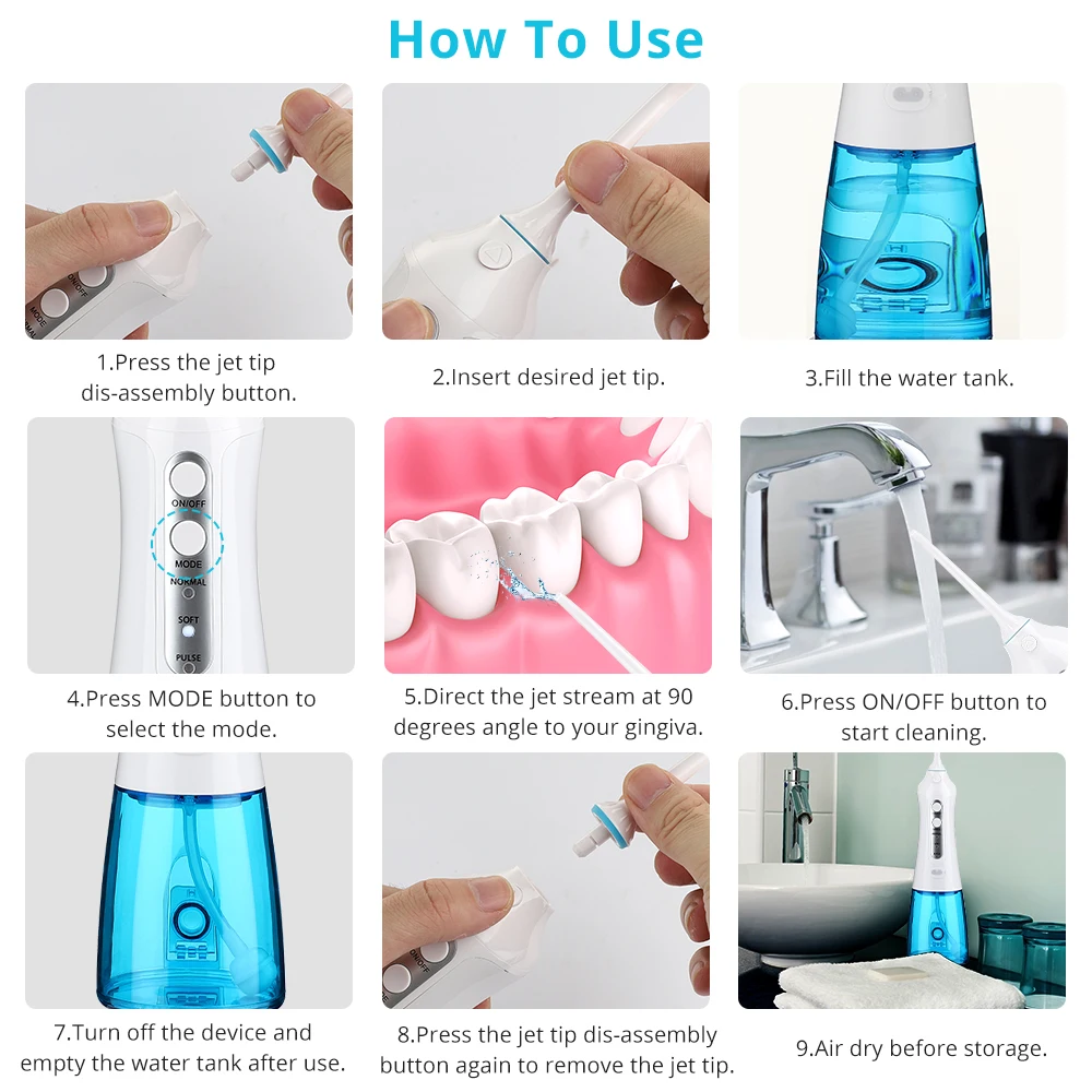 

Oral Irrigator Kit Cordless Dental Water Flosser Water Tank Dental Care Teeth Cleaner USB Rechargeable Oral Hygiene Tool