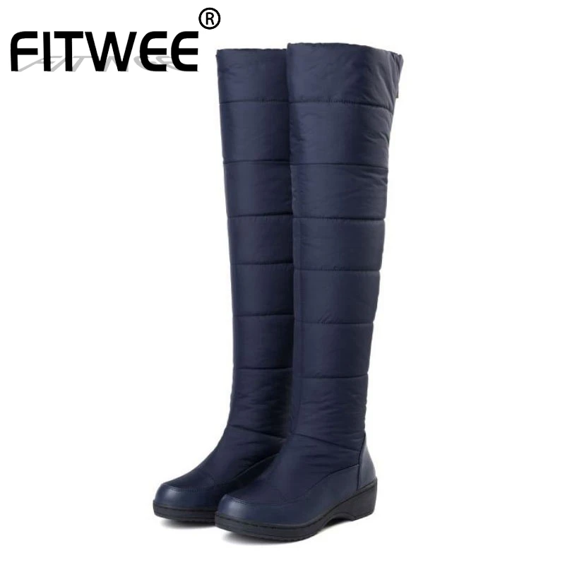 FITWEE большой размер 35–44 высокие до бедра сапоги для женщин Новая зимняя обувь