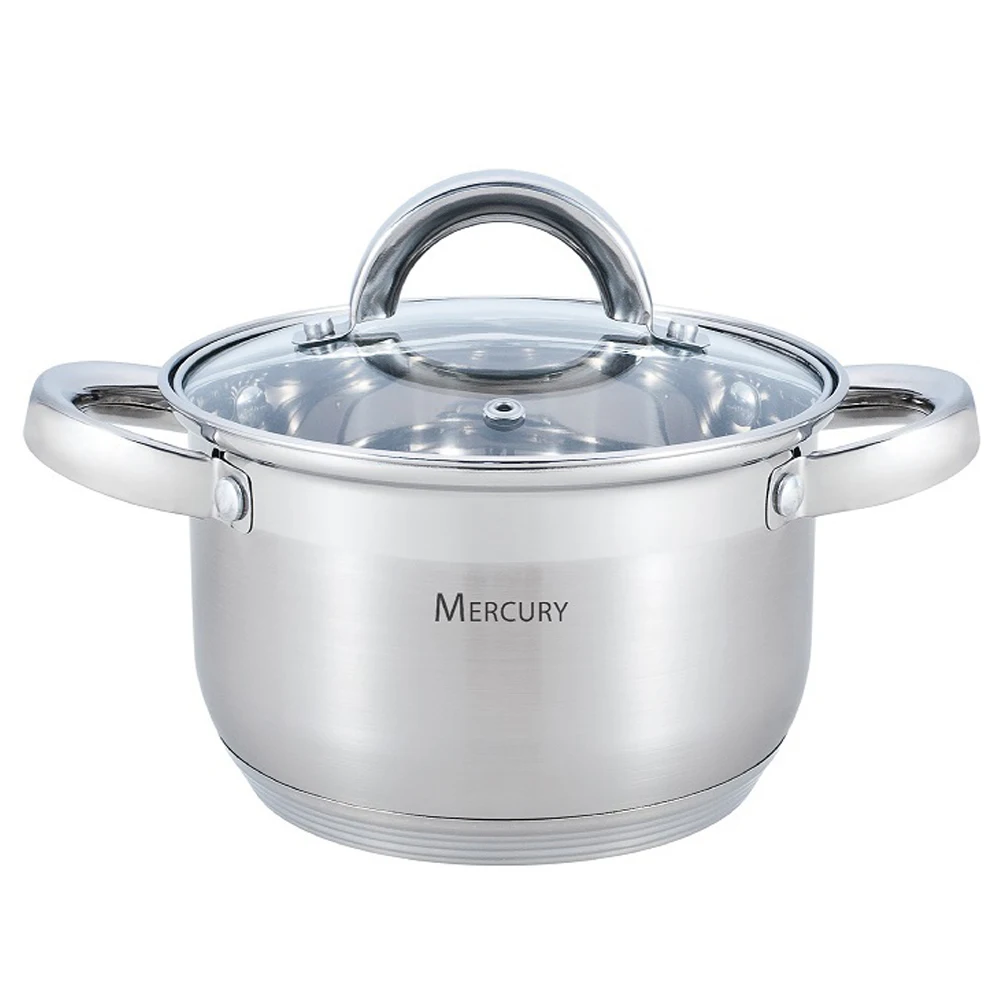 Кастрюля из нержавеющей стали с крышкой закаленного стекла 5 слойная Капсульная