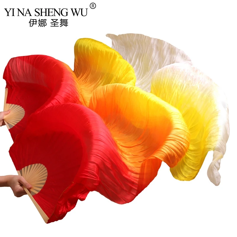 

New Real Silk/Imitation Silk Dance Fans Handmade Dyed High Quality Silk Belly Dance Fans 1 Pair Belly Dancing Long Fans 5 Sizes