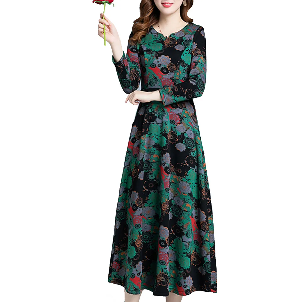 Женское платье с цветочным принтом и длинным рукавом вечерние платья макси