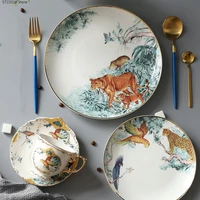 tile of ceramic silverware of nordic luxury light plate of jungle fruit golden animal flat by dessert set of western dishes