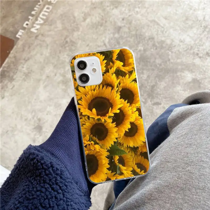 

Art Sunny Sunflower Phone Case For iphone 5s 6 7 8 11 12 plus xsmax xr pro mini se Transparent Cover Fundas Coque