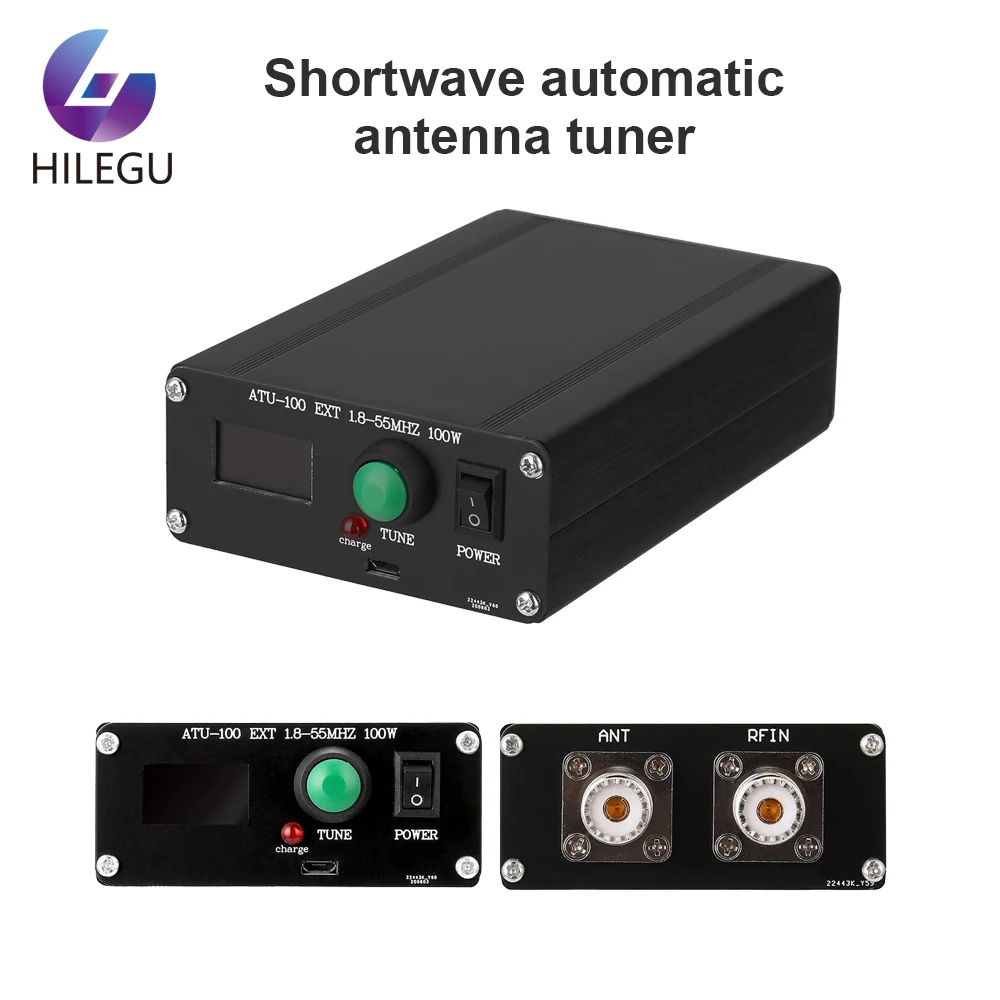 Shortwave Automatic Antenna Tuner 100W 1.8-50MHz with 0.96-Inch OLED Display ATU100 Assembled with Shell