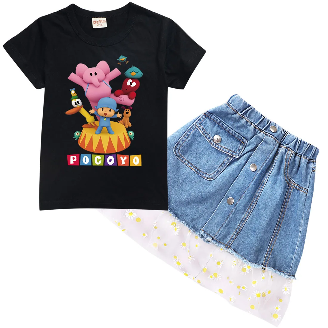 Футболка с коротким рукавом и джинсовая юбка для девочек|Костюмы девочек| |