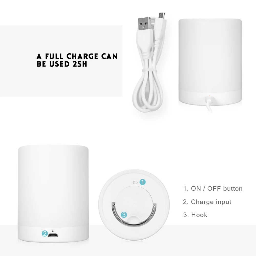 

Rechargeable Smart LED Touch Control Night Light Induction Dimmer Intelligent Bedside Portable Lamp Dimmable RGB Color Change