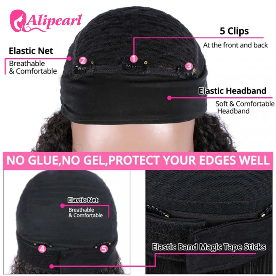 AliPearl парики для волос глубокая волна человеческие волосы парик с повязкой на