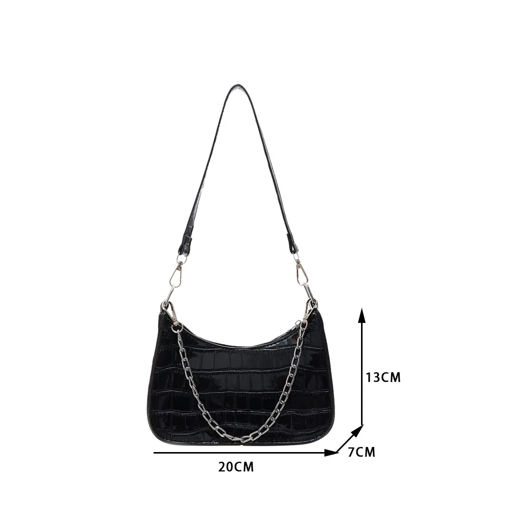 

Women Casual PU Leather Thick Chain Handle Bag Retro Alligator Pattern Shoulder Underarm Purse Portable Solid Color Hobo Handbag