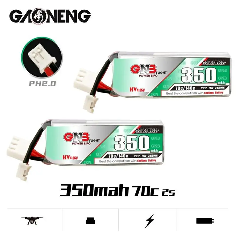 

2PCS Gaoneng GNB 2S1P 350mah 7.6V 70C/140C HV Lipo Battery PH2.0 Or XT30 Plug For Emax Tinyhawk S Four axis Indoor FPV Drones