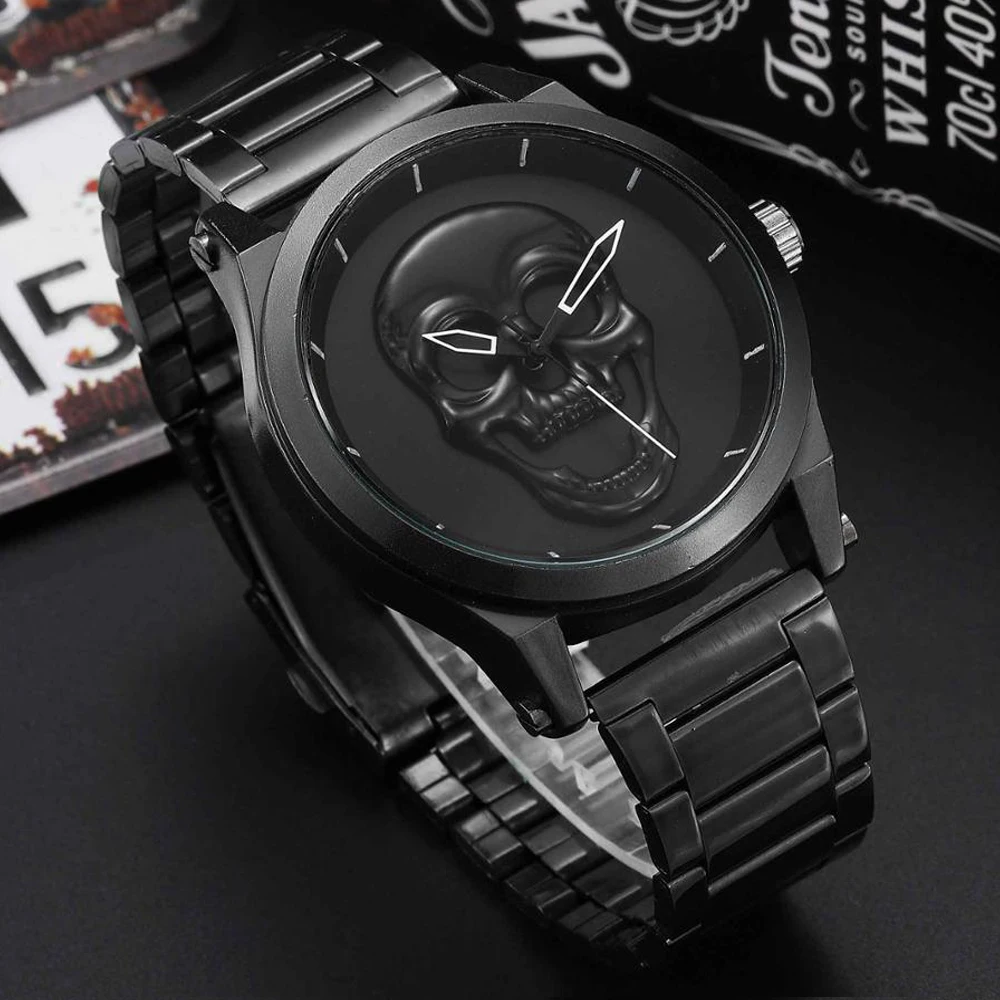 3D Skull Head Watch Men Women Stainless Steel Unisex Black White Gold Steampunk Watches Ladies Reloj Male Sculpture Clock Mexico
