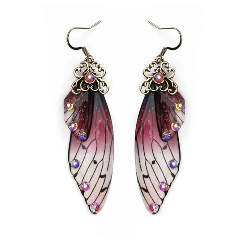 

Gorgeous Handmade Shining Rhinestone Long Butterfly Cicada Insect Wings Drop Earring For Women Delicate Jewelry Gift