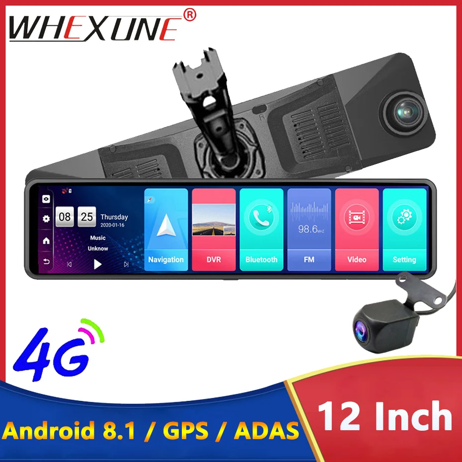 

New Triple Screen 4G Video Recorder Android 8.1 Rear View Mirror 12” ADAS Car DVRs Dash Cam FHD 1080P Wifi GPS Navigator Cameras