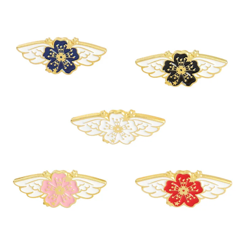 

Sakura Wings Shape Alloy Brooch Bag Clothes Backpack Lapel Enamel Pin Badges Cartoon Jewelry Gift For Friend Women Accessories