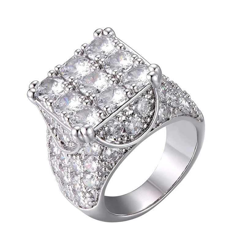 Хип хоп полный кубический подвеска с цирконом Iced Out Bling популярный Tready квадратный медь циркон кольцо для мужчин ювелирные изделия золото серебро Размер 8-11