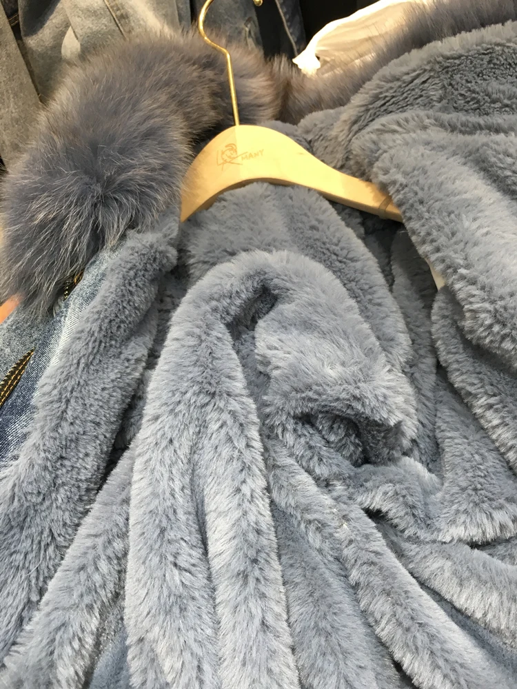 Женская джинсовая куртка с воротником из натурального Лисьего меха съемная