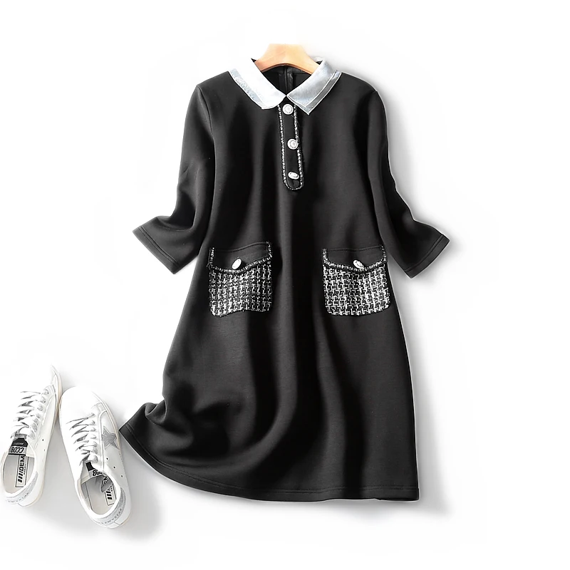 Новая мода осень пространство хлопок Хаундстут карман поло воротник широкий