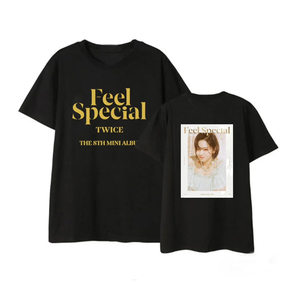 Black 01 Kpop TWICE FEEL SPECIAL The 8th Mini Album Shirt Повседневная Свободная одежда в стиле хип-хоп футболка Топы с короткими рукавами футболка DX1219 - Цвет: Black 01