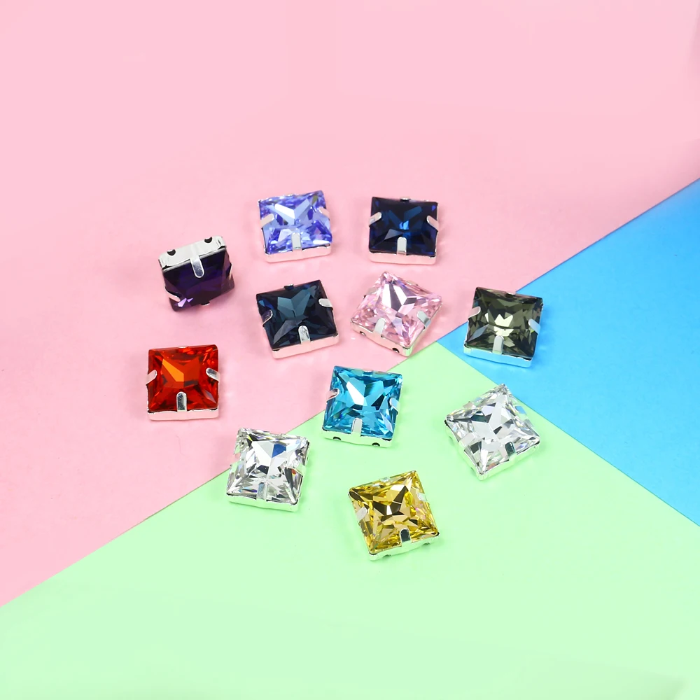 Разноцветные стеклянные кристаллы К9 квадратной формы камни с серебряными