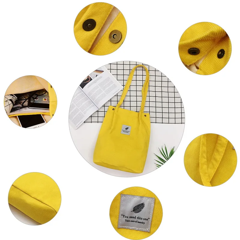 

Bags For Women 2021 New Ladies Handbags Student Corduroy Tote Bag Casual Solid Color Shoulder Bag Reusable Beach Bag