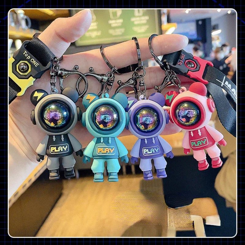 

Trend Epoxy Cool Lightning Bear Keychain Female Doll Couple Spaceman Bag Ornament Car Keychain