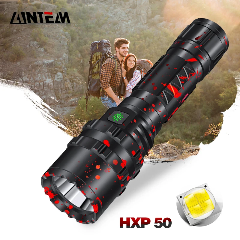 

Most Powerful Xlamp LED Flashlight XHP50.2 Hunting Waterproof 5 switch Modes Torch Light Lanterna by 5000mAh 26650 Battery