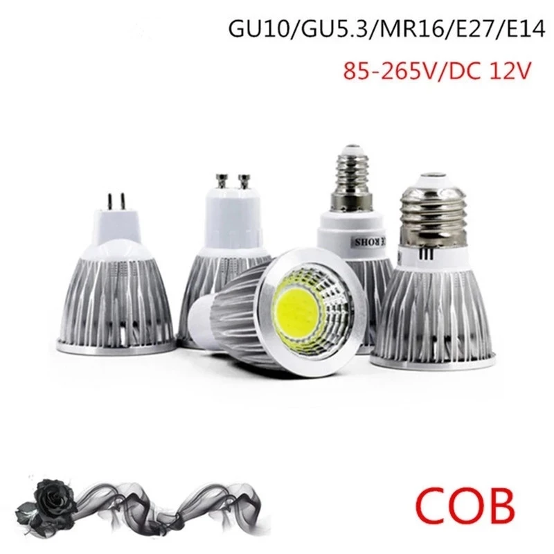 COB led spotlight 6W 9W 12W led lamp GU10/GU5.3/E27/E14 85-265V MR16 12V Cob led bulb warm white cold white bulb led light