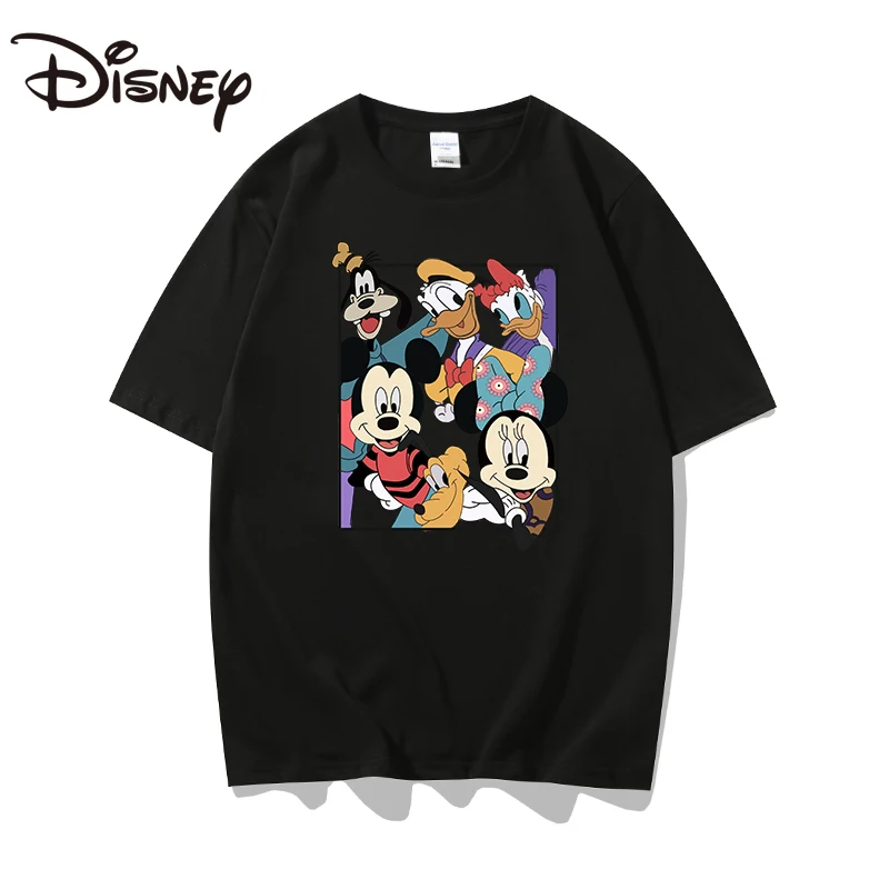

Disney's trendy preppy loose half-sleeved student top Mickey Mouse and Donald Duck printed cotton short-sleeved T-shirt dress