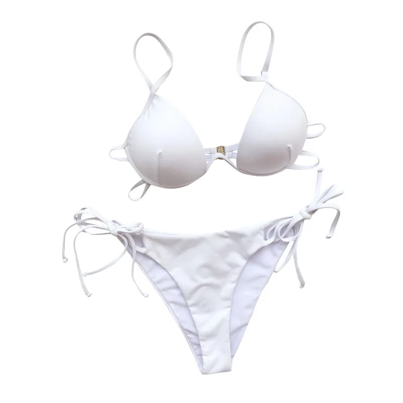 

Women Fashion Sexy Low Waist Bikini Set Solid Color Tops+Bottoms Set Stylish Bathing Suit Women's Swimming Suit maillot de bain