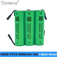 18650 vtc6 3000mah battery 30a soldering nickel for 12v 16 8v 18v 25v electric drill screwdriver battery and e bike use ma17
